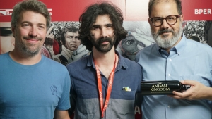 Il regista Thomas Cailley e il compositore Andrea Laszlo De Simone con Andrea Romeo per The Animal Kingdom