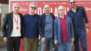Nichetti quantestorie - il regista Stefano Oddi, il protagonista Maurizio Nichetti e i produttori Massimiliano Zanin, Federico Lami e Daniele Vilardi