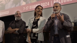 Un milione di granelli di sabbia - il regista Andrea Deaglio, la protagonista Eva Pattis Zoja e lo psicoanalista e didatta de Lo Spazio Psicoanalitico Paolo Cruciani